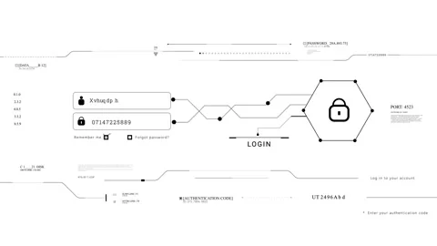 Login password access HUD Data Information internet Security cyber hackers Video stock 275288428