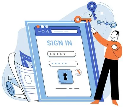 Login password. For any inquiries, users can contact support through provided Illustrazione stock