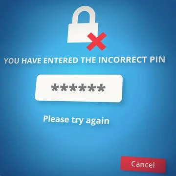 Login, password or wrong pin on internet on website, ecommerce or technology Stock Illustration