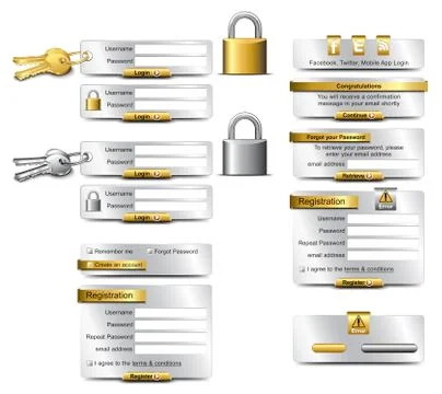 Login Password Registration web elements Stock Illustration