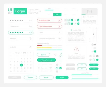 Login procedure UI elements kit 스톡 일러스트