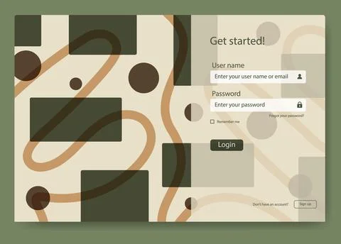 Login screen form and user interface template vector design. Online registrat Illustrazione stock