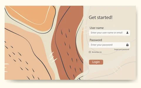 Login screen form and user interface template. Online registration and sign u Illustrazione stock