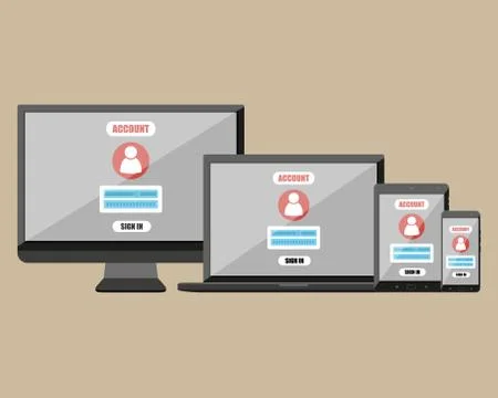 Login screen on modern devices Stock Illustration