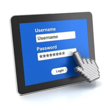 Login screen on a tablet, 3d render Stock Illustration