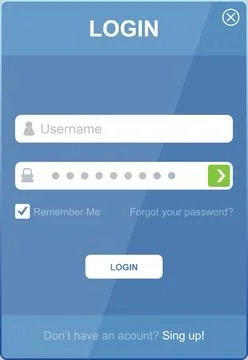 Login screen with username, password fields, and a 'Remember Me' checkbox o.. 스톡 일러스트