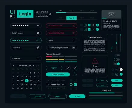 Login UI elements kit 스톡 일러스트