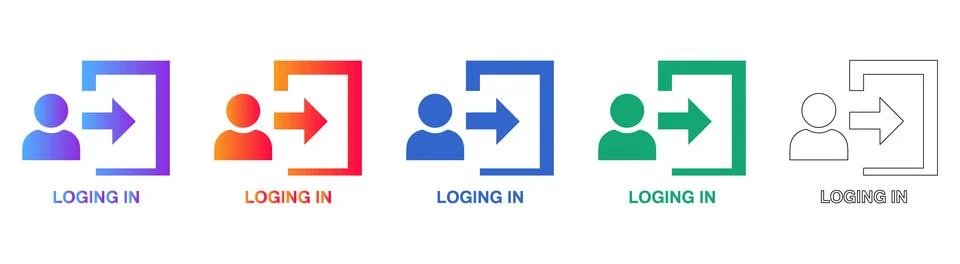 Login User Access Icons in Gradient and Line Art Stock Illustration