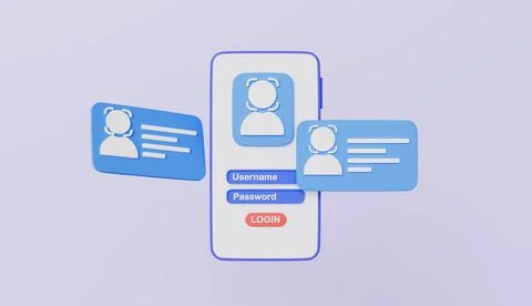 Login username password via mobile, personal badge, profile name Stock Illustration