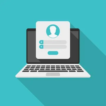 Login window and registration on website on laptop 스톡 일러스트