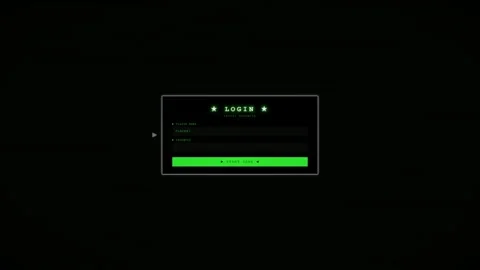 Login window animation displays hacking sequence in dark environment with green Stock Footage 324800766