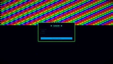 Login window animation shows computer interface with colorful hacking visuals Stock Footage 324800899