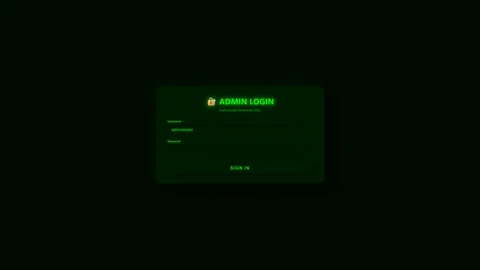 Login window animation shows system accessing and hacking routines with green Stock Footage 324800853