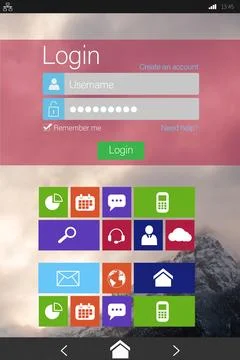Login window with various icons on device screen イラスト素材