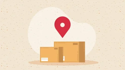 Logistic and delivery service animation with cardboard boxes and red locati.. Stock Footage 333719449