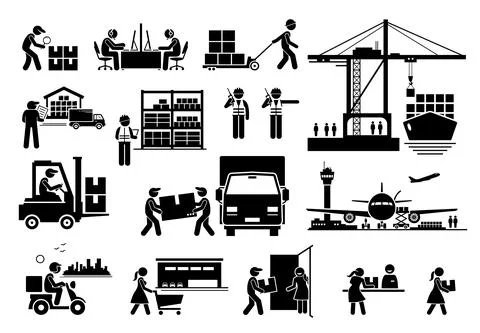 Logistic and shipping of import and export industry icons set. Vector illustr Stock-Illustration