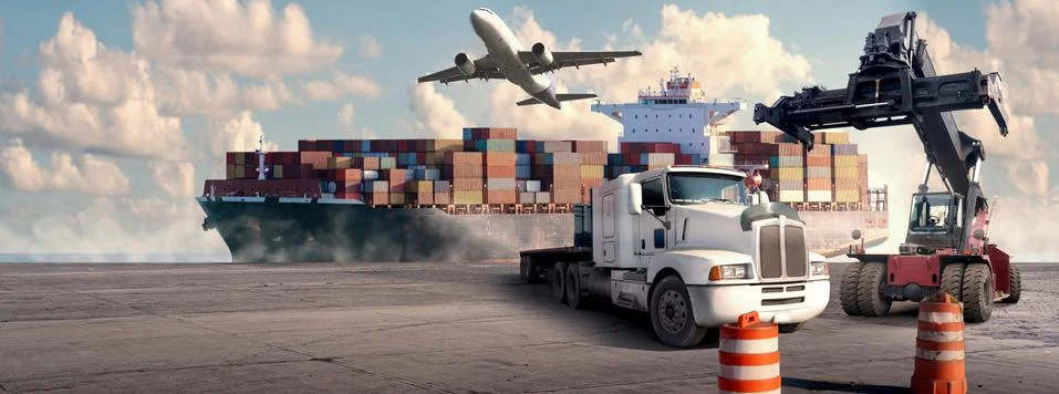 Logistic and transport concept in front Industrial Container Cargo freight sh Stock Photos
