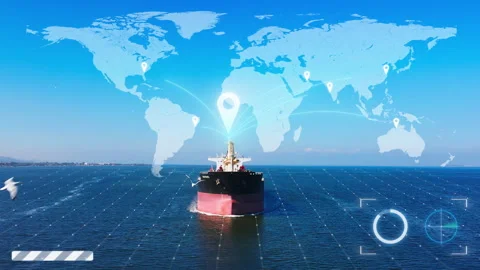 Logistic and transportation technology, Bulk dry cargo ship underway in sea Video stock 338252863