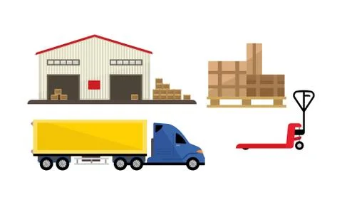 Logistic and transportation, warehouse, storage and cargo delivery vector Stock Illustration