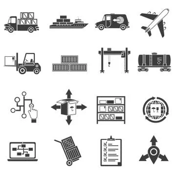 Logistic Black Icons Set Stockillustratie