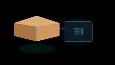 Logistic box scanning with rfid technology interface in dark warehouse digi.. Stock Footage 345360716
