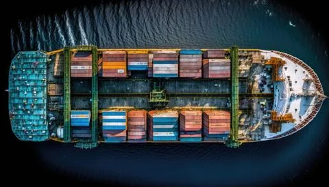 Logistic business, import export shipping, Aerial view Container internatio.. Stock Illustration