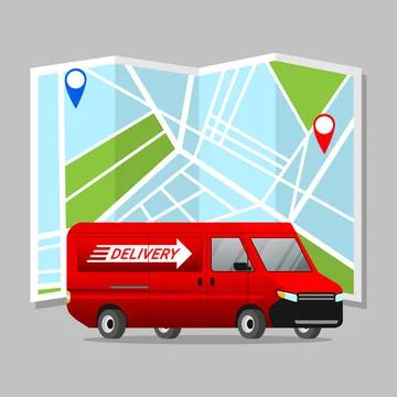 Logistic Car With City Map Background Stock Illustration