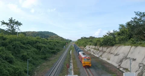 Logistic, cargo train platform with freight train container at a depot Stock Footage 166992233