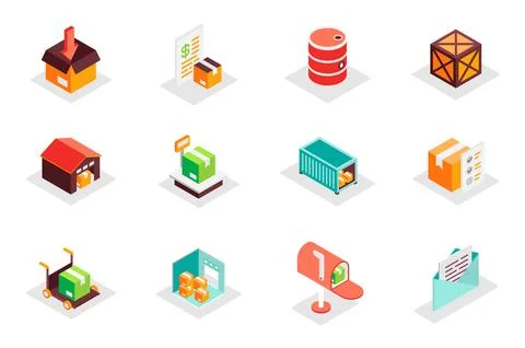 Logistic concept 3d isometric icons set. Pack isometry elements of delivery 스톡 일러스트