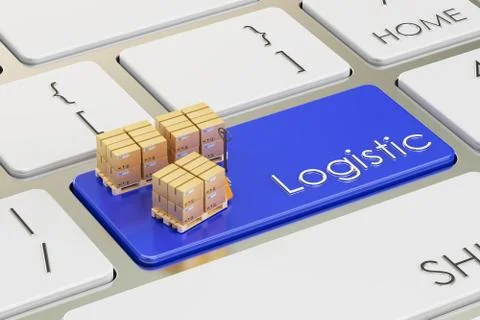 Logistic concept on blue keyboard button, 3D rendering Stock Illustration
