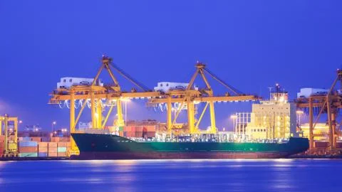 logistic concept, container cargo ship transport import export in harbor and 