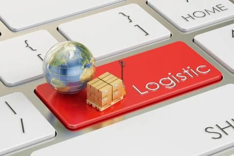 Logistic concept on red keyboard button, 3D rendering Stock Illustration