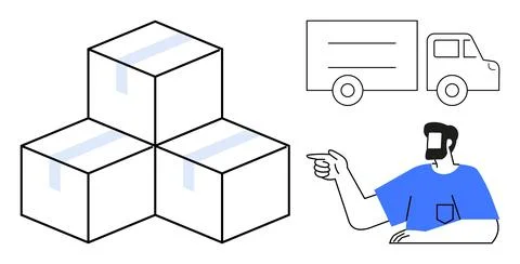 Logistic Coordination Person Directing Parcel Boxes and Delivery Truck for .. Stock Illustration
