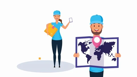Logistic couple workers with boxes and paper map Stock Footage 128473604