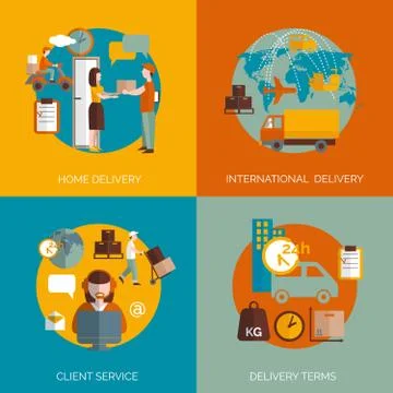 Logistic delivery concept 4 flat icons Illustrazione stock