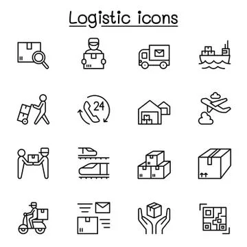 Logistic &amp; Delivery icons set in thin line style Stock Illustration