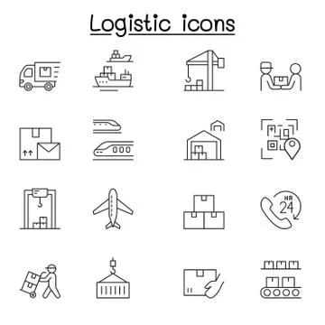 Logistic &amp; Delivery service icon set in thin line style Stock Illustration