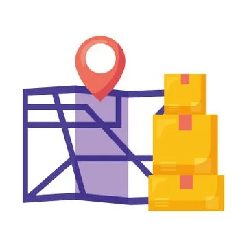 Logistic delivery service with paper map and boxes Stock Illustration