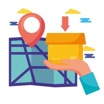 Logistic delivery service with paper map and boxes Stock Illustration