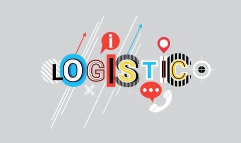 Logistic Delivery Shipping Creative Word Over Abstract Geometric Shapes Stock Illustration