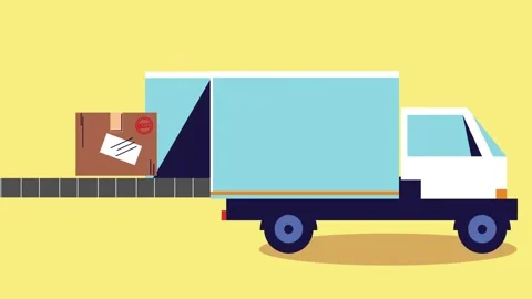 Logistic delivery truck animation loading cardboard boxes on conveyor belt. Stock Footage 334265336