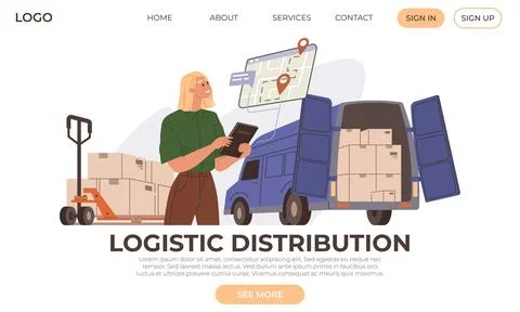 Logistic distribution landing page template. Good trade and logistics, intern Stock Illustration