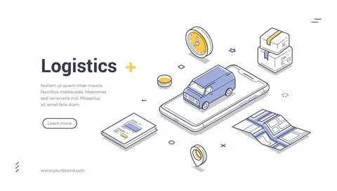 Logistic distribution service cargo shipping isometric web banner design te.. Illustrazione stock
