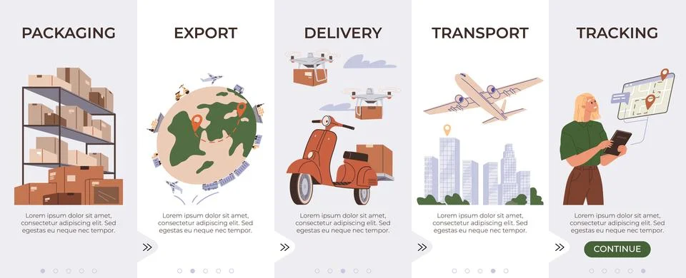Logistic distribution web page set. Good trade and logistics, international.. Stock Illustration