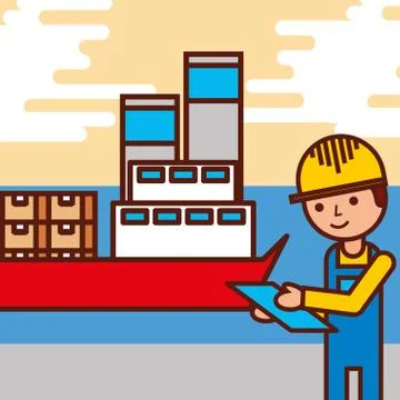 Logistic employee cargo ship containers Stock Illustration