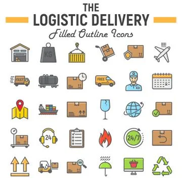 Logistic filled outline icon set, Delivery symbols Stock Illustration