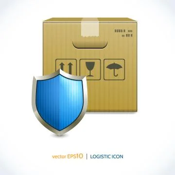 Logistic icon box and shield Stock Illustration