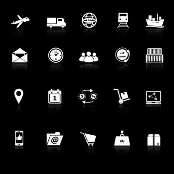 Logistic icons with reflect on black background Illustrazione stock