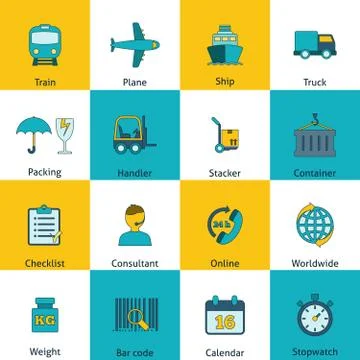 Logistic icons set flat Stock Illustration