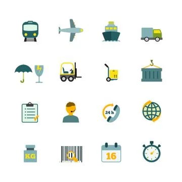 Logistic icons set flat Stock Illustration
